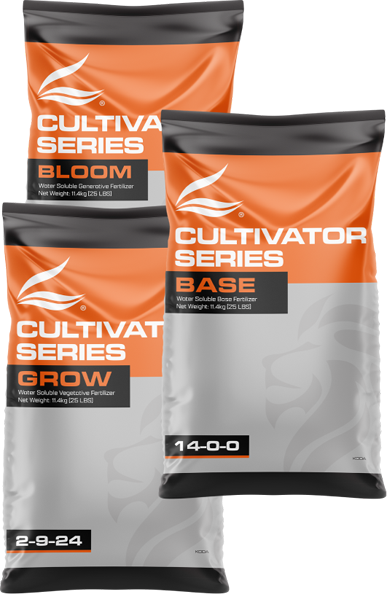 Advanced Nutrients Cultivator Series Base, Grow & Bloom commercial base nutrient system black bottle white background